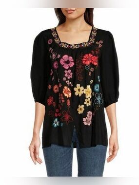 JOHNNY WAS ENNOKI BLOUSE BLACK SIZE XL NWT